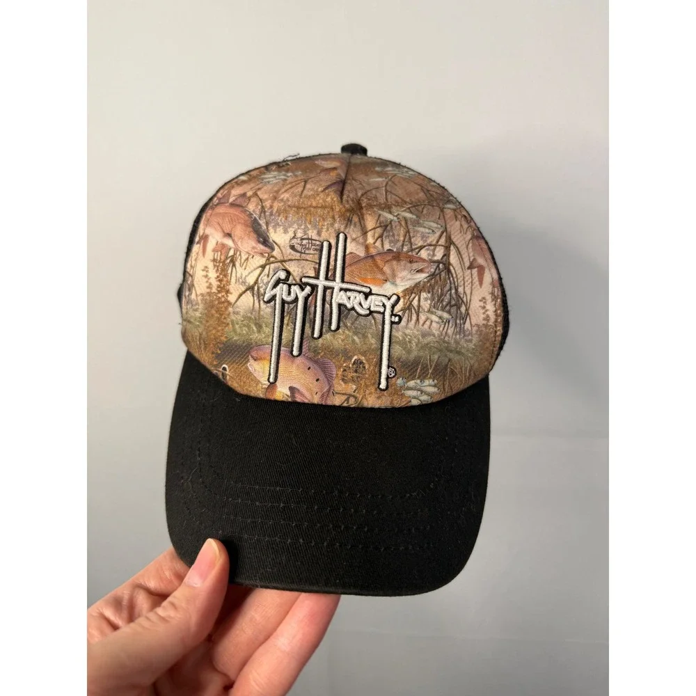 Guy Harvey Mesh Trucker Hat Mens OSFM Black Fishing Sublimated Snapback Mesh Cap